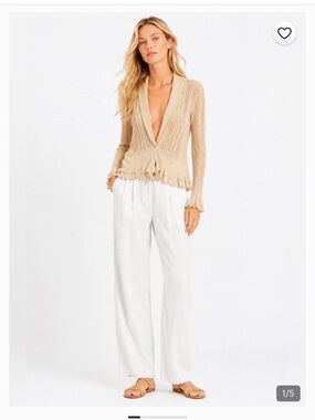 Ralph Lauren Beige Open-Knit Ruffle Hem Cardigan